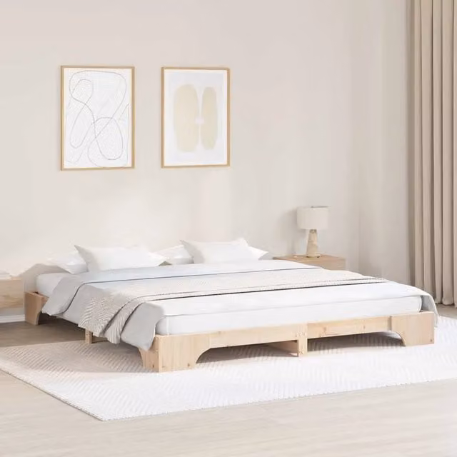 Struttura del letto moderna vidaXL in pino massello naturale L: 180 cm, P: 200 cm, H: 207 cm