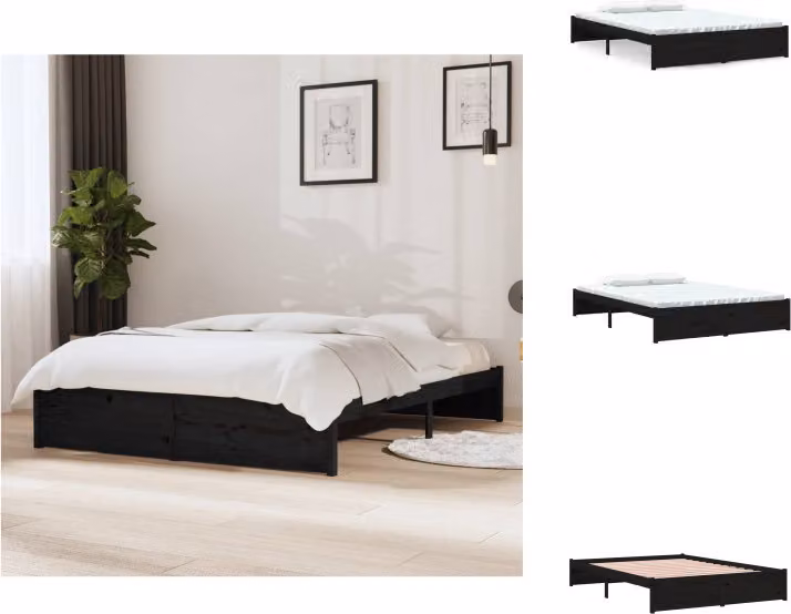 vidaXL Letto in legno massiccio nero 140x190 cm - Letti & reti