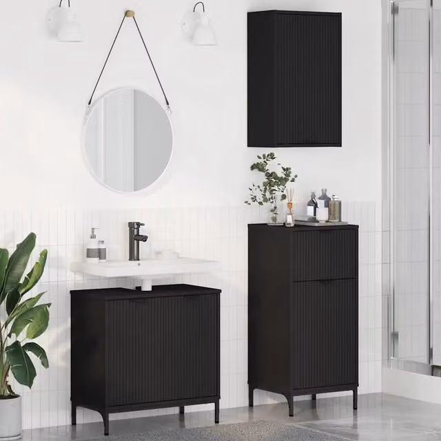 Set di mobili per il bagno moderno vidaXL in 3 pezzi nero lucido L/P/H: 39,3 x 36,0 x 88,0 cm
