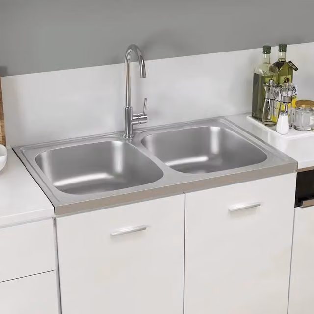 Lavello da cucina a doppia vasca vidaXL in acciaio inox color argento L: 80 cm, P: 50 cm, H: 15,5 cm