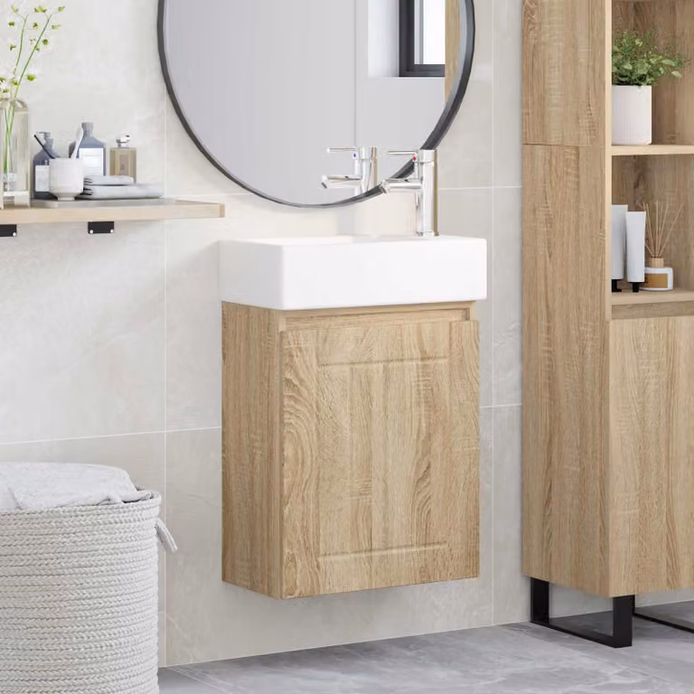 Mobile bagno con rubinetto vidaXL in Rovere Sonoma, L 45,5 x P 25,5 x H 84 cm