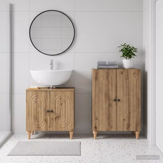 Set di mobili da bagno moderno vidaXL composto da mobile lavabo e mobile laterale in legno marrone L/P/H: 76 x 29,44 x 80 cm e 59,5 x 31,5 x 10befa5e-66ff-4e82-becd-143e87c126ed cm