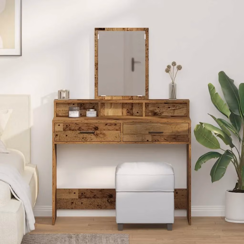 Toeletta moderna con cassetto in legno vecchio marrone L/P/H: 100 x 41 x 140 cm – 2