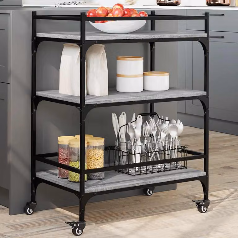 vidaXL Carrello da Cucina in Legno e Metallo Grigio Sonoma L: 65 cm, P: 40 cm, H: 86,5 cm