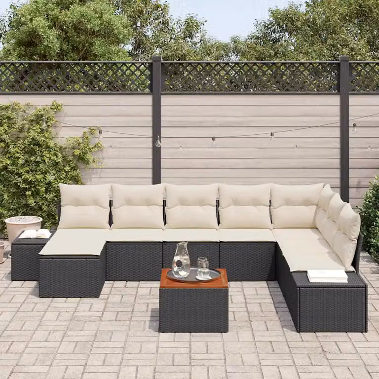 Set Divano da Giardino Moderno vidaXL 9 Pezzi con Cuscini Nero e Bianco