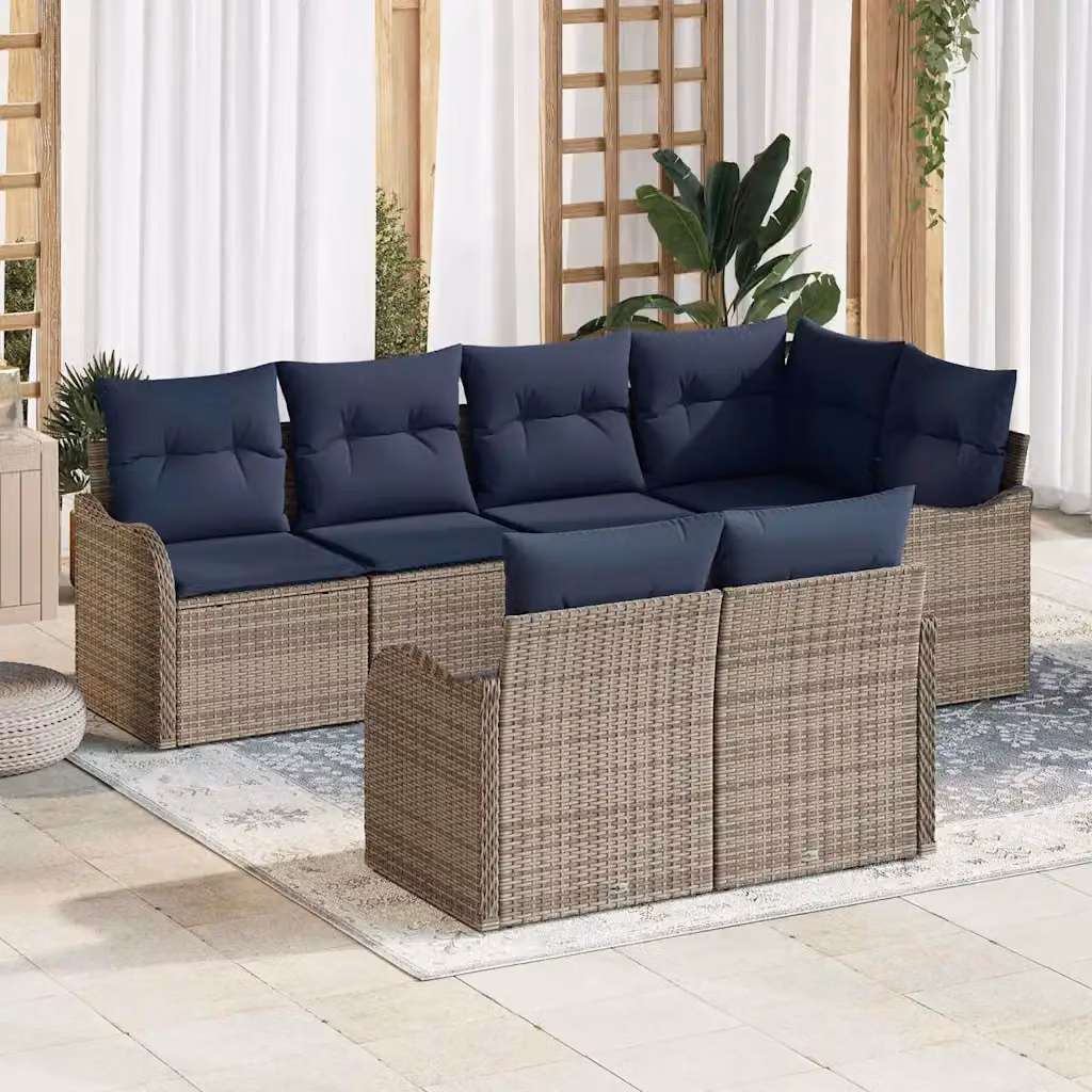 Set Divano da Giardino a L vidaXL in Polyrattan Grigio con Cuscini e Struttura in Acciaio Verniciato a Polvere