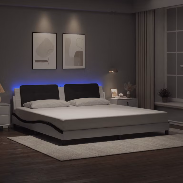 vidaXL Giroletto Zadar Moderno con LED e Porta USB in Pelle Sintetica Bianco e Nero L: 200 cm, P: 200 cm, H: 205 cm