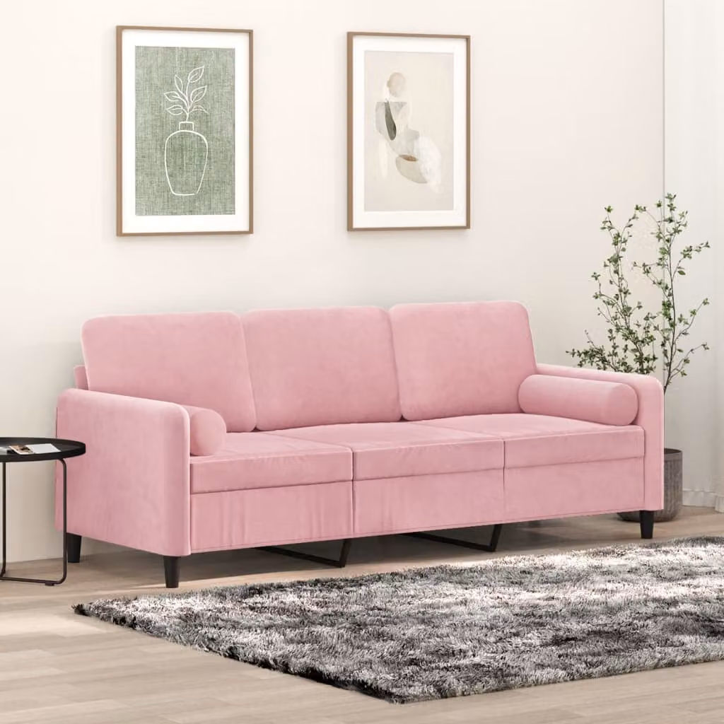 vidaXL Divano a 3 Posti Moderno in Velluto Rosa con Cuscini e Coperture Rimovibili L: 198 cm, P: 80 cm, H: 77 cm