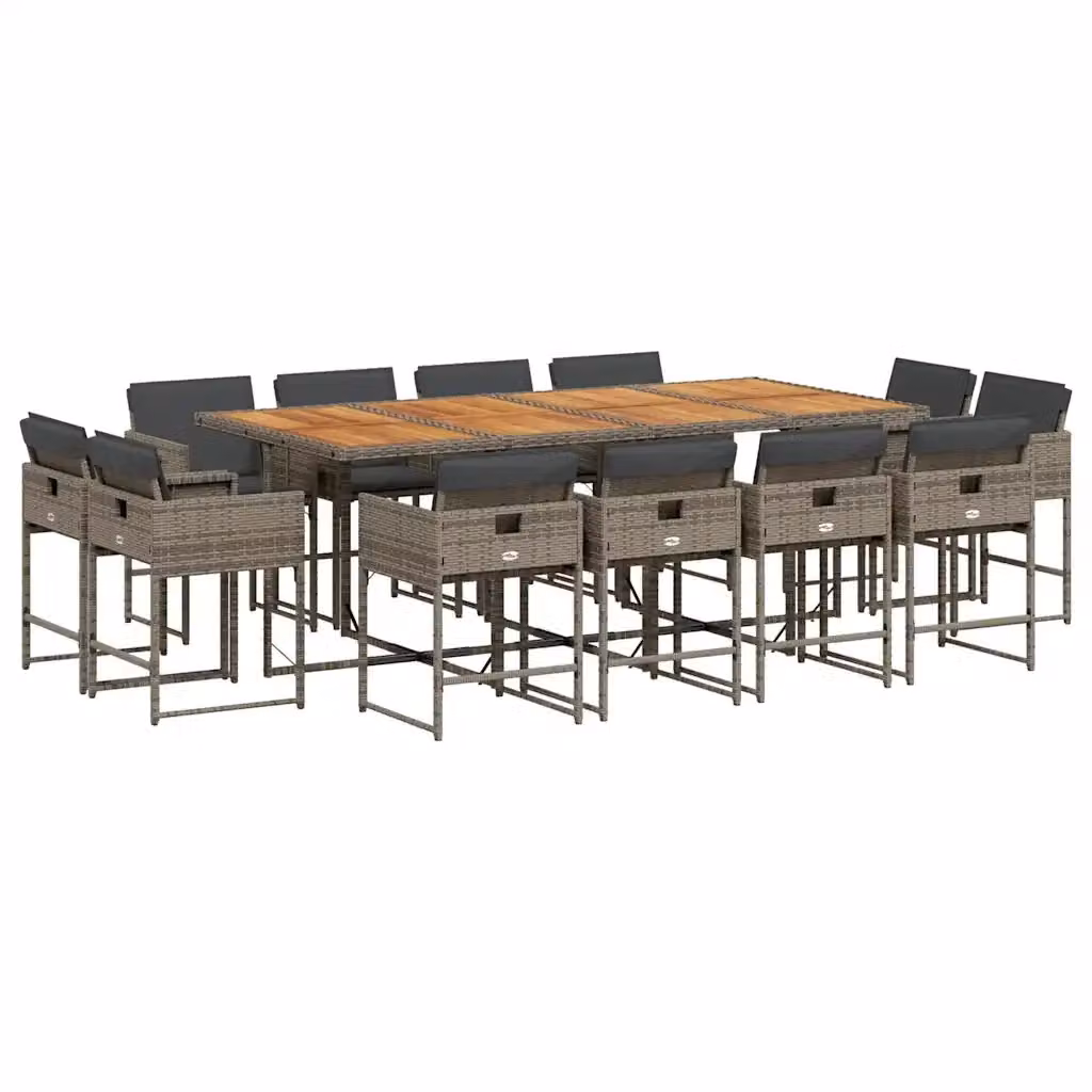 Set da pranzo da giardino vidaXL in polyrattan e legno di acacia con 13 pezzi e cuscini grigi – 2