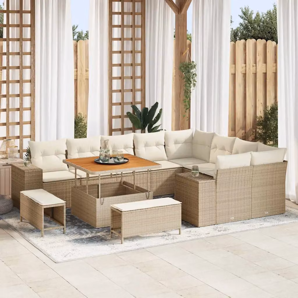 Set Divano da Giardino vidaXL 12 Pezzi con Cuscini Beige e Struttura in Acciaio Verniciato a Polvere per 9 Persone – 1