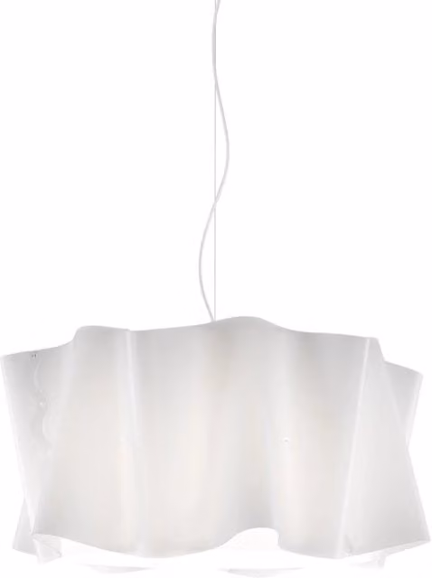Lampada a sospensione moderna Folio Polilux Linea Zero in bianco e metallo cromo, diametro: 60 cm, attacco E27