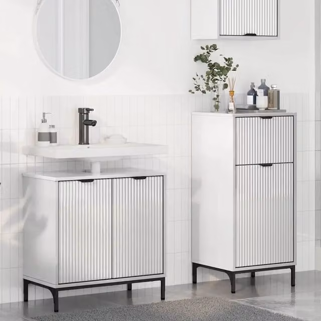 Set di mobili per il bagno 2 pz Bianco Lucido 39,5 x 36 x 88 cm 3393097