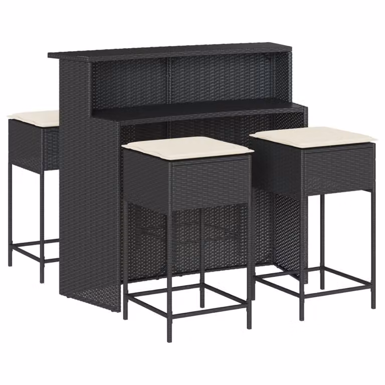 Set Bar da Giardino 5 pz con Cuscini in Polyrattan Nero