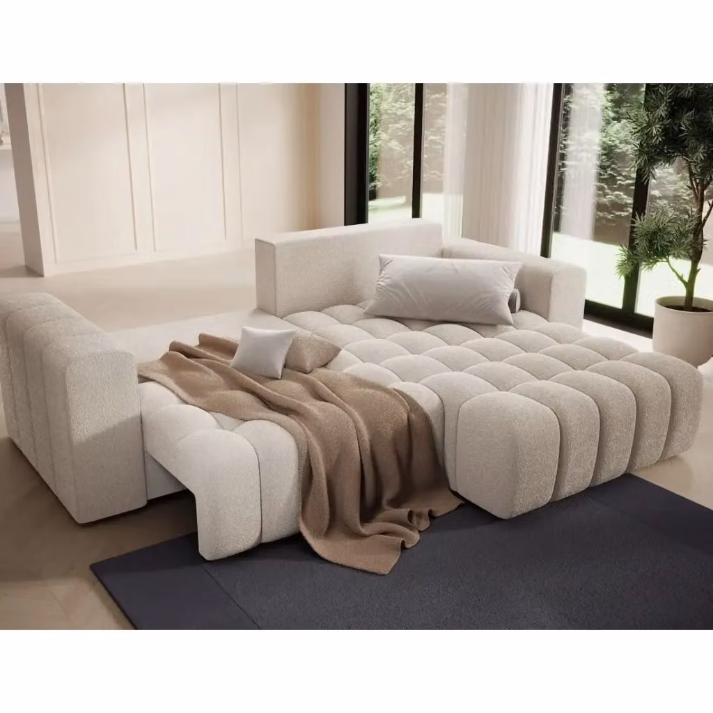 Divano angolare convertibile MEUBLORAMA beige con funzione letto e contenitore, lato destro, L 250 cm x P 175 cm x H 92 cm – 2