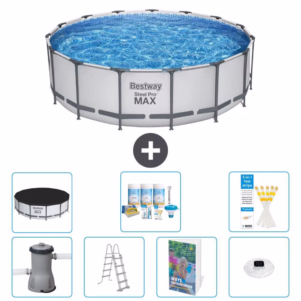 Bestway Steel Pro MAX, piscina in acciaio, forma rotonda, dimensioni 488x122 cm, composta da 6 parti, modello S576