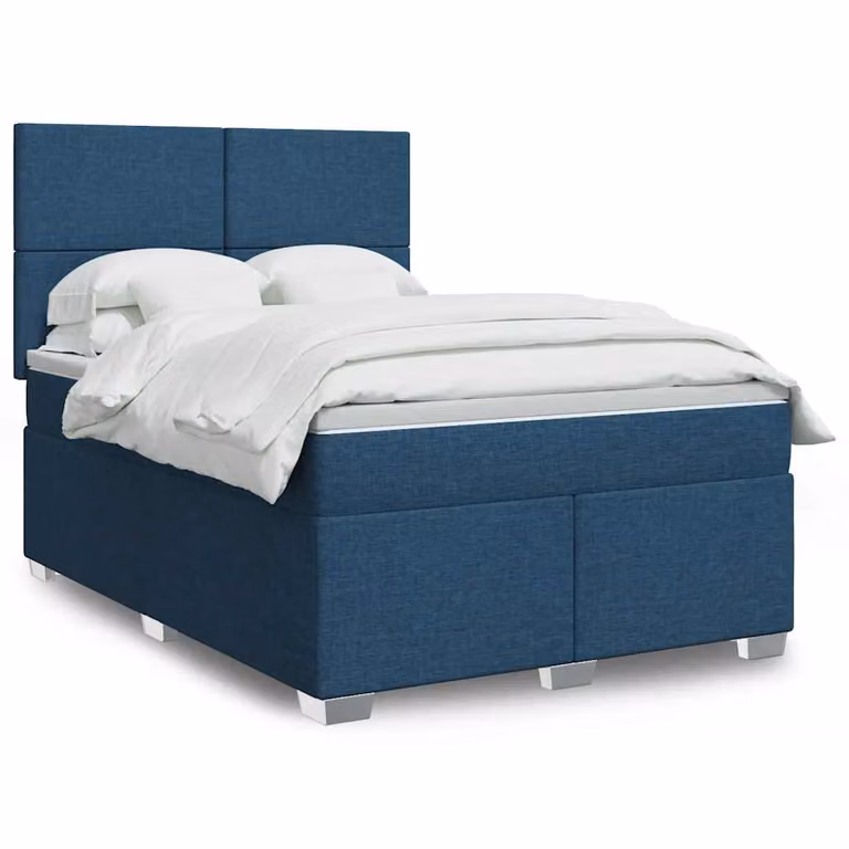 vidaXL Giroletto a Molle con Materasso Blu e Bianco in Tessuto L/P/H: 140 x 190 cm