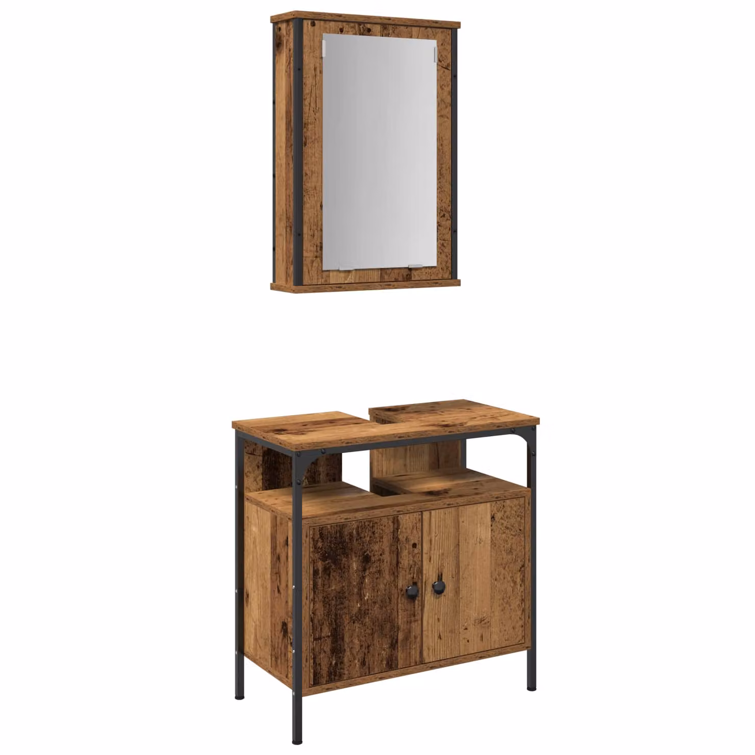 Set di mobili per il bagno vidaXL composto da mobile lavabo e pensile con specchio, Marrone e Nero, L: 60 cm, P: 30 cm, H: 60 cm