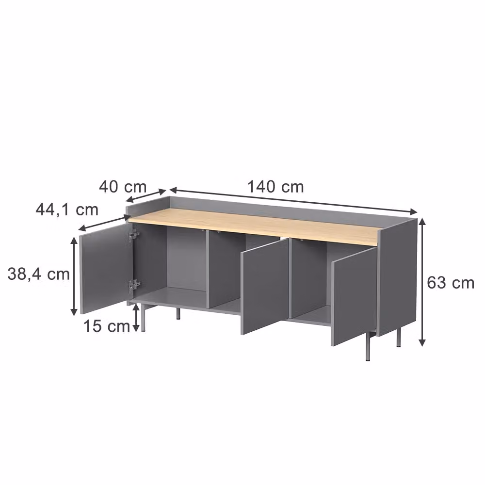 Mobile TV Velina Vicco Grigio con 3 porte, L: 140 cm, P: 40 cm, H: 63 cm – 2