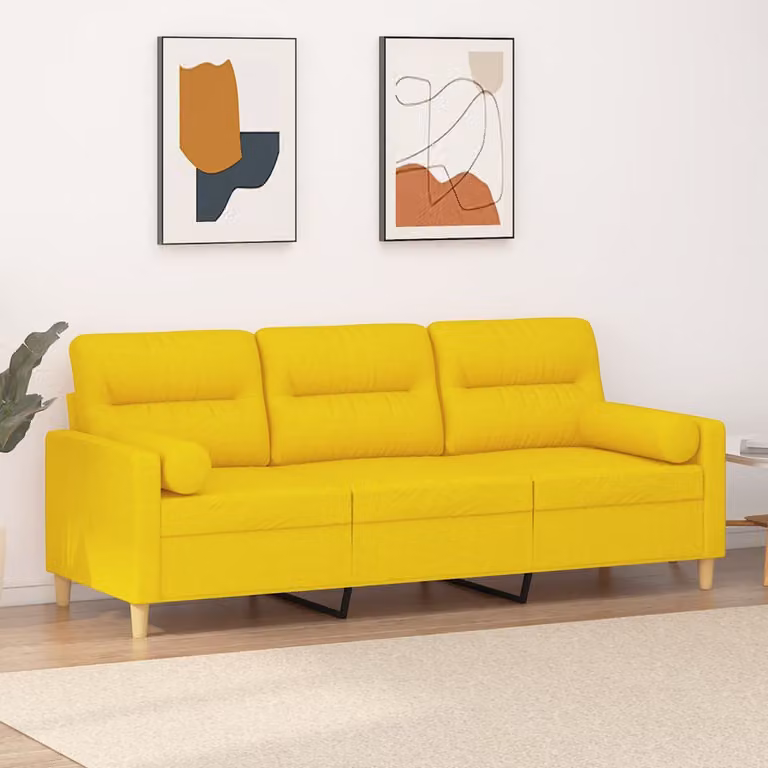 vidaXL Divano a 3 Posti Moderno in Tessuto Giallo con Cuscini e Coperture Rimovibili L: 198 cm, P: 80 cm, H: 77 cm