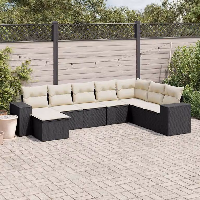 Set di divani da giardino vidaXL in polyrattan nero con 8 pezzi e cuscini imbottiti