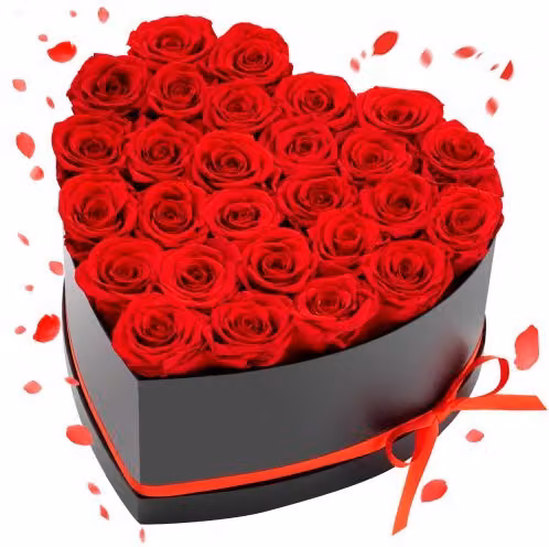 VEVOR Bouquet di 27 Rose Stabilizzate Vere in Scatola a Forma di Cuore, Colore Rosso