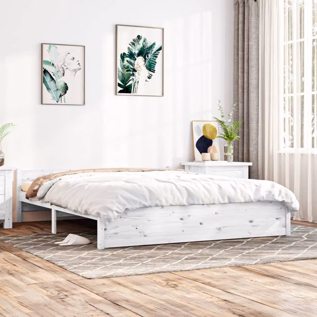 The Living Store Letto in legno massiccio bianco 160x200 cm