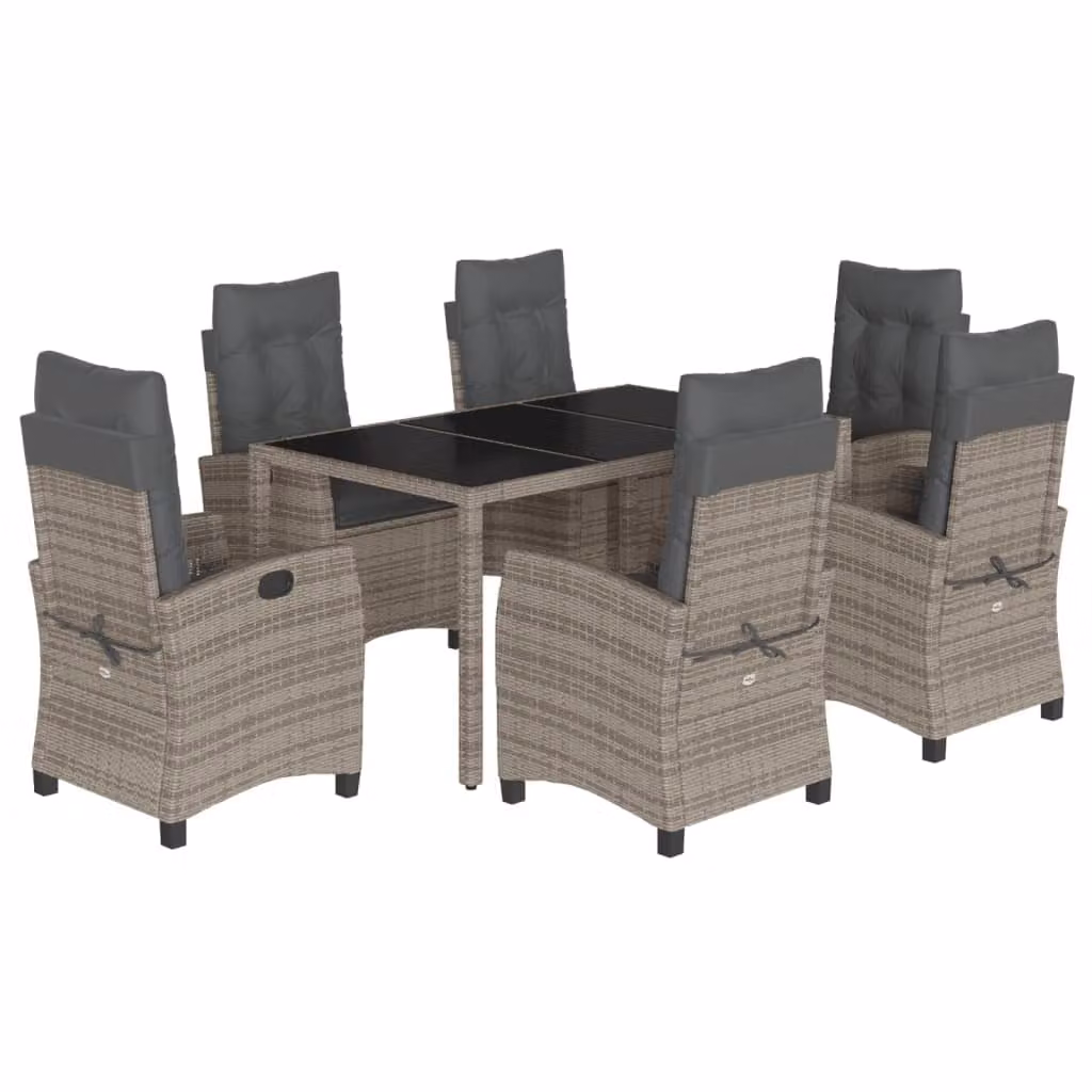 Set da Pranzo da Giardino 7 pz con Cuscini in Polyrattan Grigio
