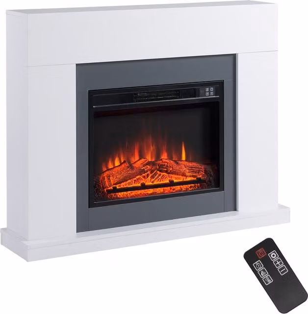 HOMCOM Camino Elettrico a Parete con LED Effetto Fiamma e Timer, Copertura 37m², 2000W - Bianco