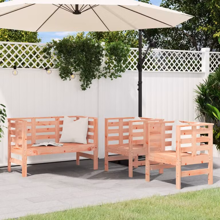 Set Salotto da Giardino vidaXL in Legno Massello di Douglas, 3 Pezzi, Marrone e Beige