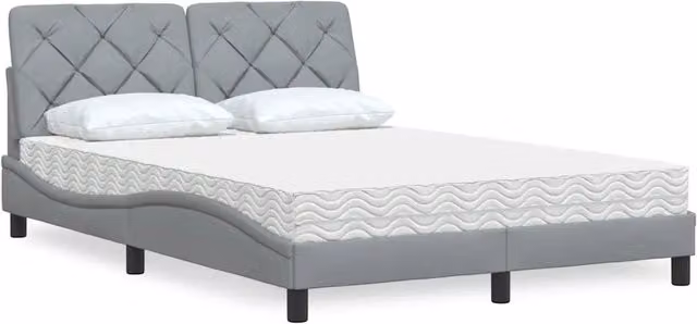 Letto moderno con materasso in schiuma vidaXL in tessuto grigio e bianco L/P/H: 120 x 200 cm