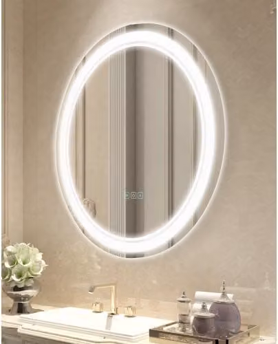 VEVOR Specchio da Bagno Rotondo Bianco con LED Dimmerabile, Montaggio a Parete, Diametro: 60 cm