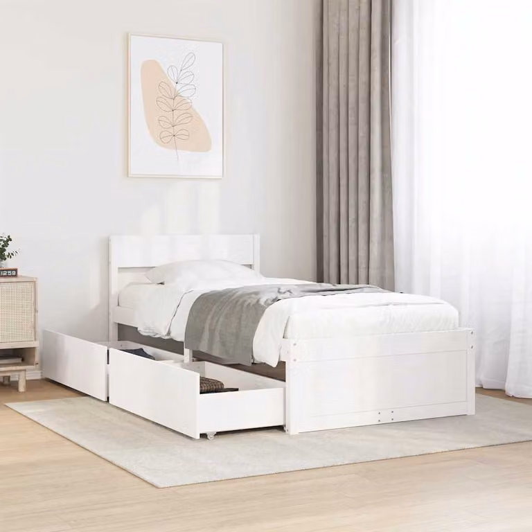 Letto singolo vidaXL in legno massello di pino bianco con cassetti L/P/H: 190 x 80 x 78 cm