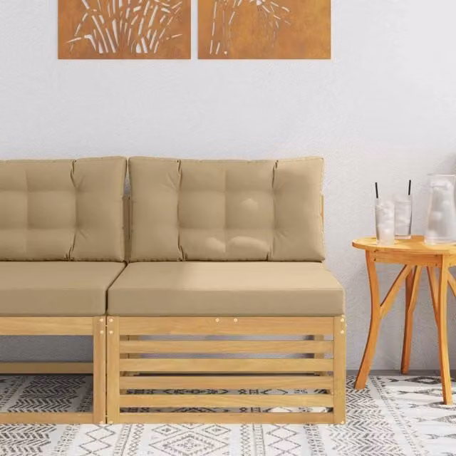 Divano centrale componibile per esterno in legno di acacia massello bianco e beige