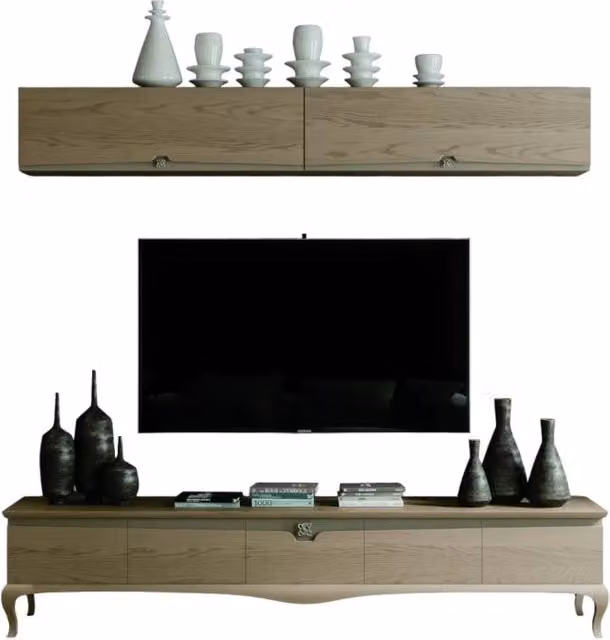 Mobile porta TV moderno in legno di frassino marrone con pensile a parete Mobili2g L: 247 cm, P: 50 cm – 2