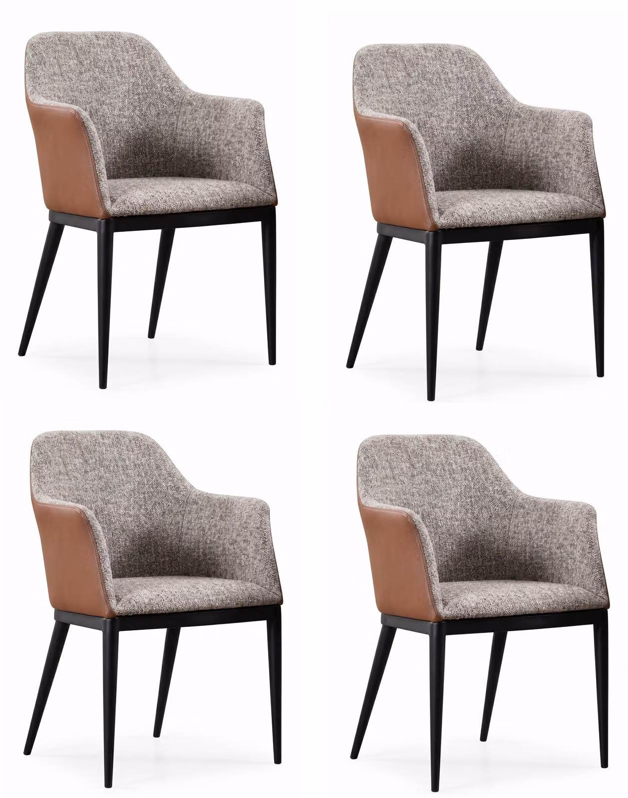 Set di 4 poltrone con braccioli, eleganti, in ecopelle e tessuto, beige e marrone, comode