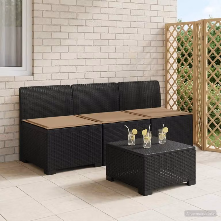 Divano da giardino a 3 posti vidaXL con cuscini in look rattan, antracite e beige