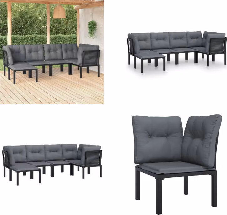 vidaXL Set da salotto da giardino 6 pezzi in poly rattan nero e grigio - Set da salotto da giardino - Set da salotto - Set di mobili da giardino