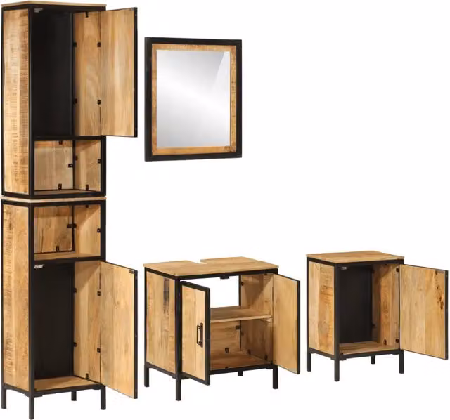 Set Mobili da Bagno Industrial vidaXL in Legno di Mango e Metallo, Colore Marrone