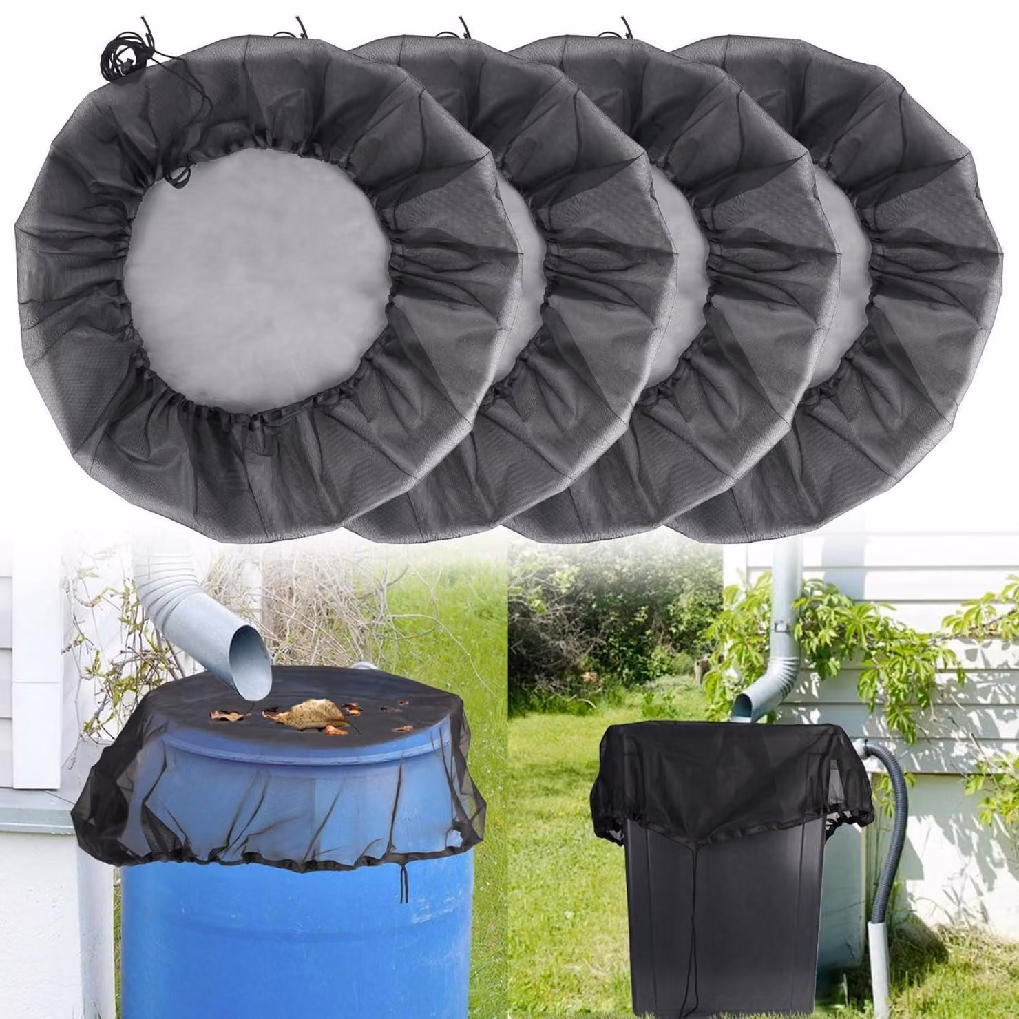 Set di 4 reti per bidoni della spazzatura, protezione contro foglie e zanzare, diametro 95 cm