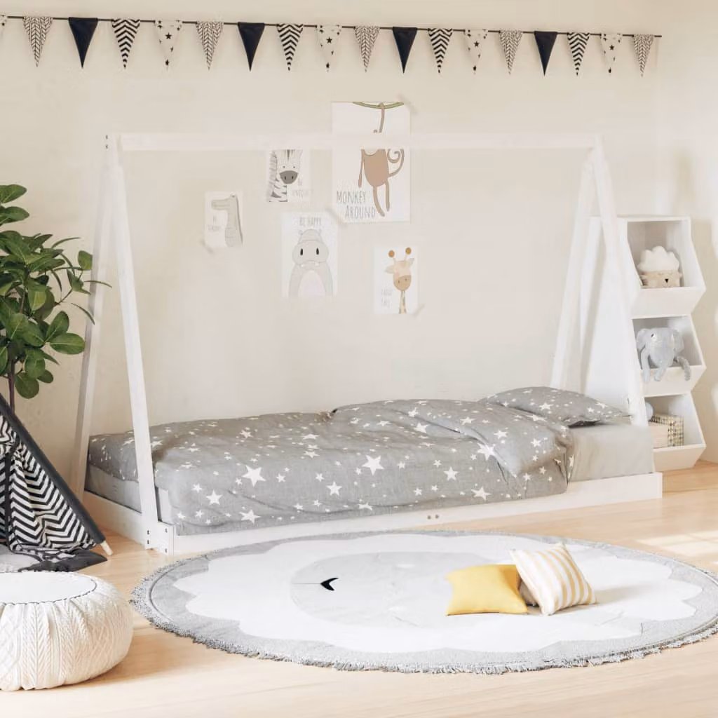 vidaXL Giroletto per Bambini in Legno Massello di Pino Bianco L: 80 cm, P: 200 cm