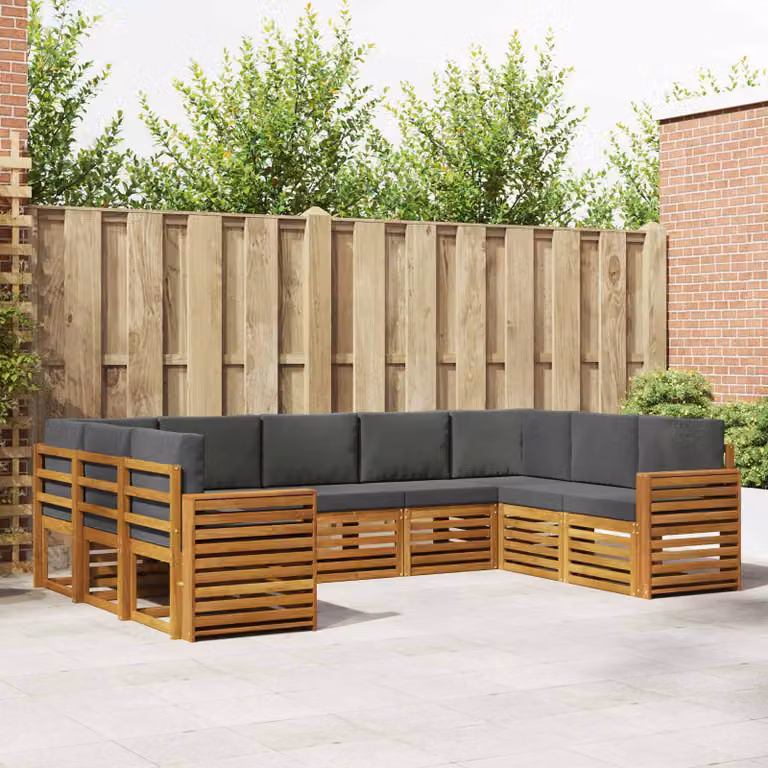 vidaXL Set di divani da esterno a L in legno di acacia con cuscini, beige e antracite