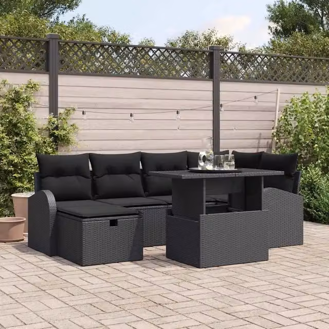 Set Divano da Giardino 7 pz Nero polyrattan 3361092
