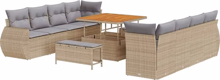 Set Divano da Giardino con cuscino 11 pcs Beige polyrattan