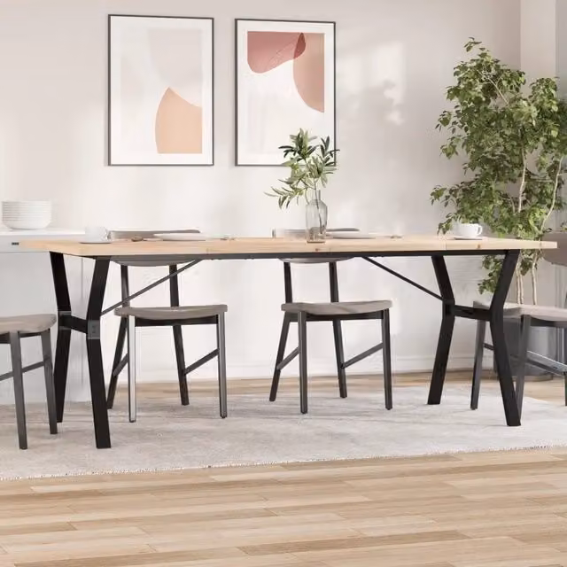 Tavolo Pranzo Telaio a Y 200x100x75,5 cm Legno Pino e Acciaio 3282789