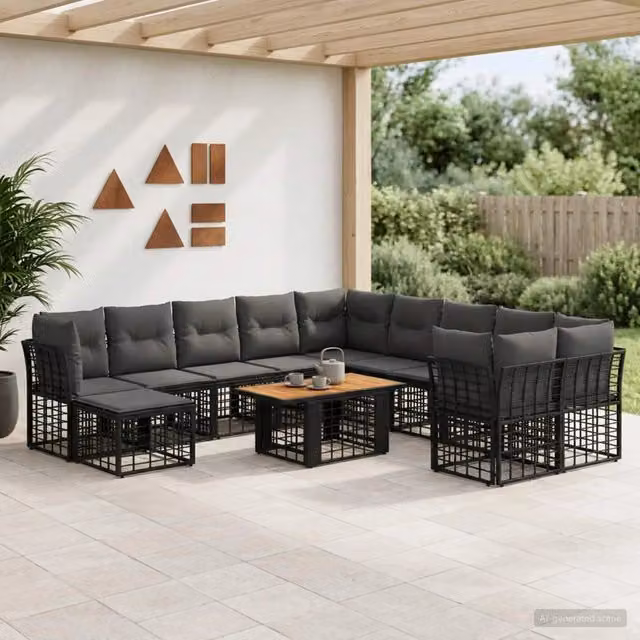 Set Divano da Giardino 12 pz Nero e Grigio scuro polyrattan 3437939