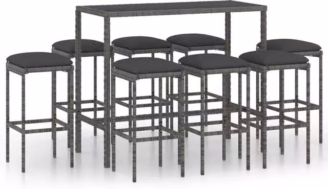 Set da Bar da Giardino 9 pz | Set Salotto da Giardino con Cuscini in Polyrattan Grigio
