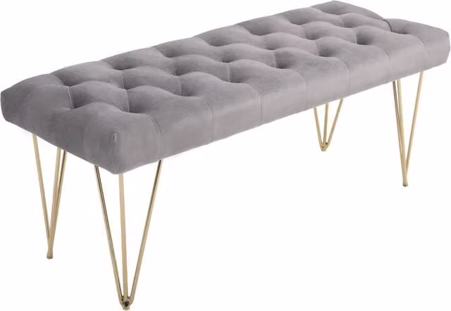 Panca per ingresso con rivestimento in velluto grigio, 116x44,5x49 cm, ideale per corridoio e atrio