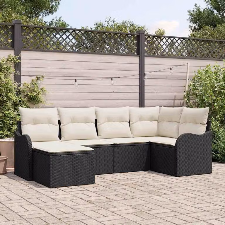 Maison Exclusive - Set Divano da Giardino 6 pcs Nero e bianco Poly Rattan