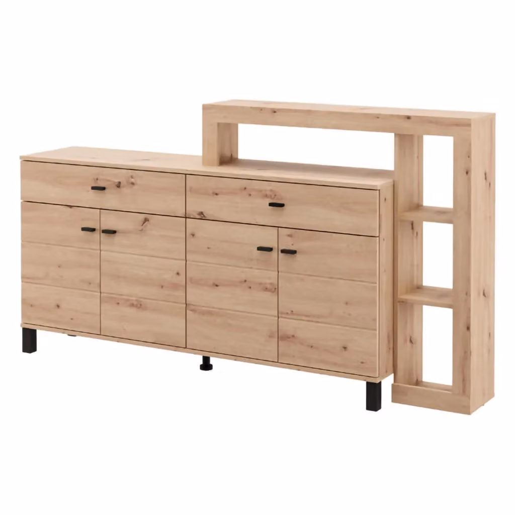 Madia Chefch DMORA, Credenza moderna con 2 cassetti in rovere marrone, L: 183 cm, P: 35 cm, H: 101 cm – 2