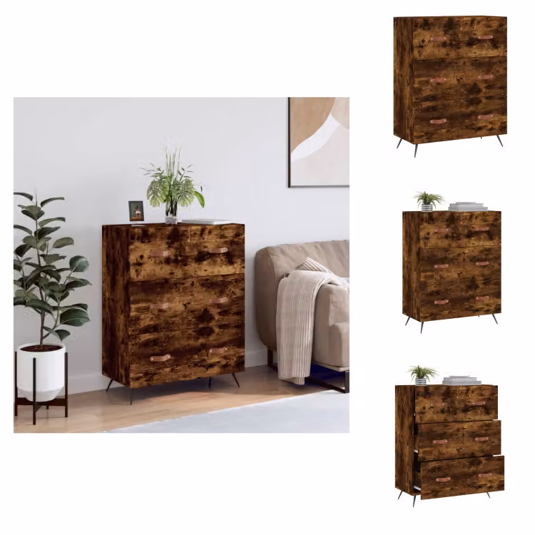 vidaXL Cassettiera in rovere affumicato 69,5x34x90 cm materiale a base di legno - Cassettiere